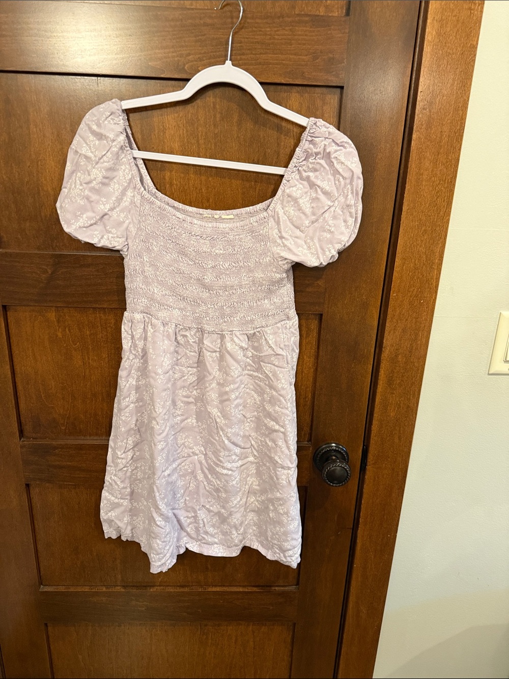 Roxy Lavender Floral Smocked Puff-Sleeve Dress